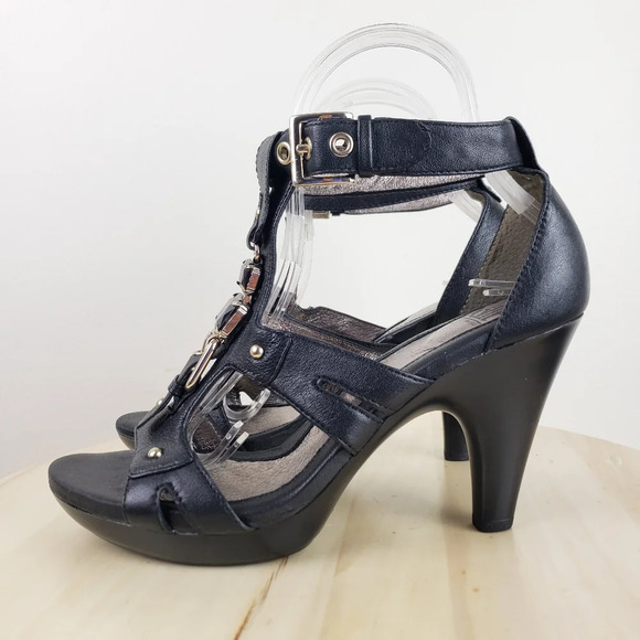 Sofft Carkis Sz 7.5M Gladiator Caged Sandals Black Leather Rhinestones Open Toe - Picture 2 of 14